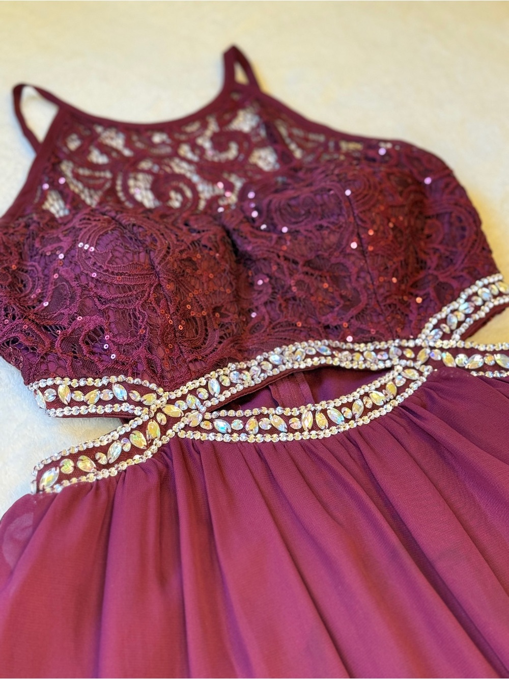 Burgundy Beaded Cutout Formal Dress Size 11 Prom Homecoming Evening Gown - Picture 4 of 7